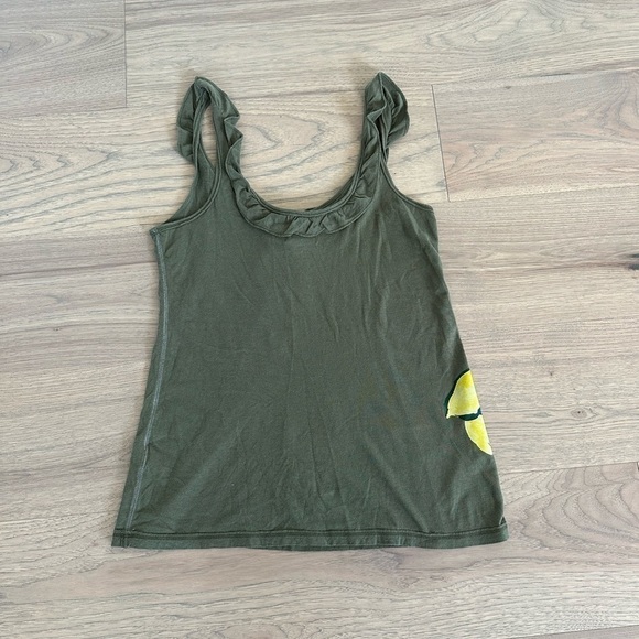 Hollister Womens Army Green Hand Painted Flower Ruffle Tank Top Size Medium - Picture 6 of 13